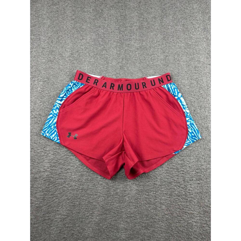Under Armour Play Up Shorts Women's S Small Red Blue Pattern HeatGear Running